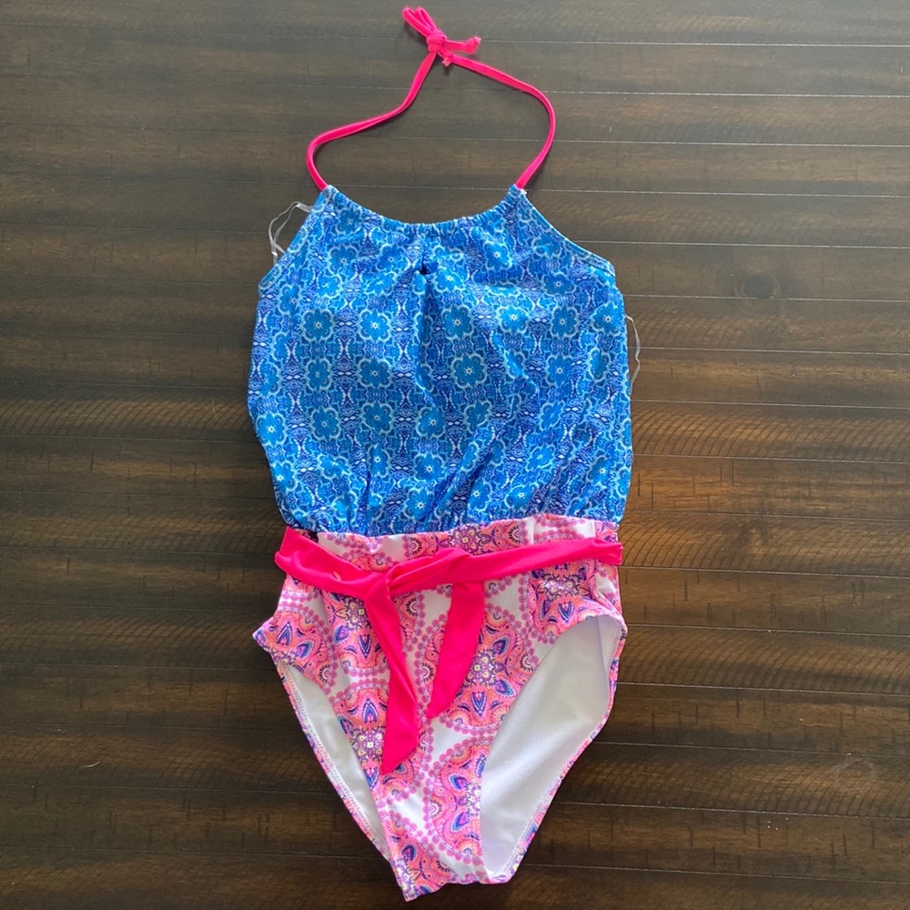 Nicole Miller swimsuit SMALL pink blue 1 one piece pool Mommy Me NWT